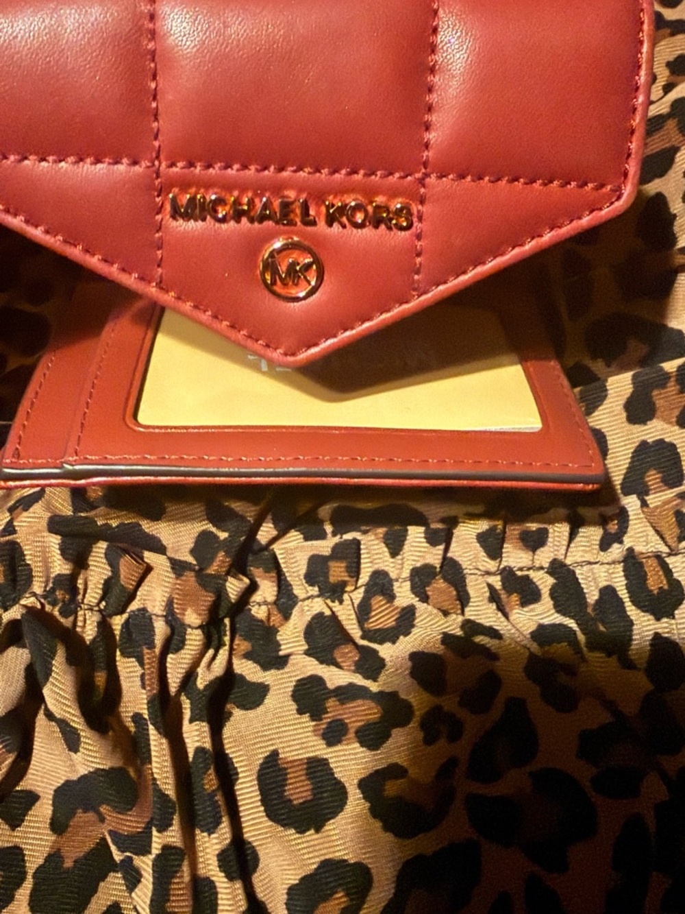 Michael Kors Quilted burgendy Envelope Wallet with Gold Hardware Authentic - Picture 4 of 14